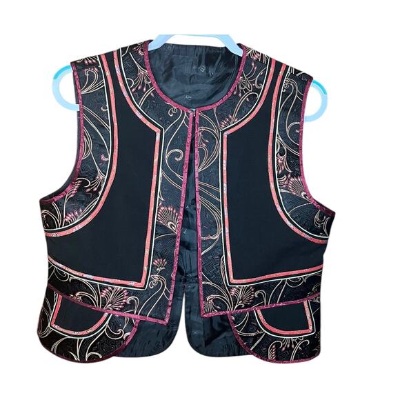 Tuxer Austrian Vest Traditional Attire Black w/ Gold, Maroon, Red Embroidery - Picture 5 of 7